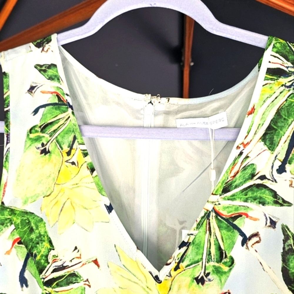 🤑 Nwt Ala Von Auersperg Green and Yellow Midi dress with Tropical Print 🤑 - Picture 6 of 16
